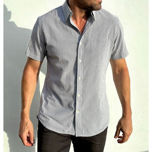 Teddy Stratford Striped Seersucker Short Sleeve Shirt Charcoal Men Medium Size 2